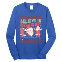 Believe In Magic Of Christmas Groovy Retro Christmas Santa Funny Gift Long Sleeve Shirt