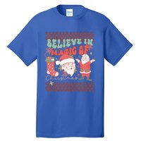 Believe In Magic Of Christmas Groovy Retro Christmas Santa Funny Gift Tall T-Shirt