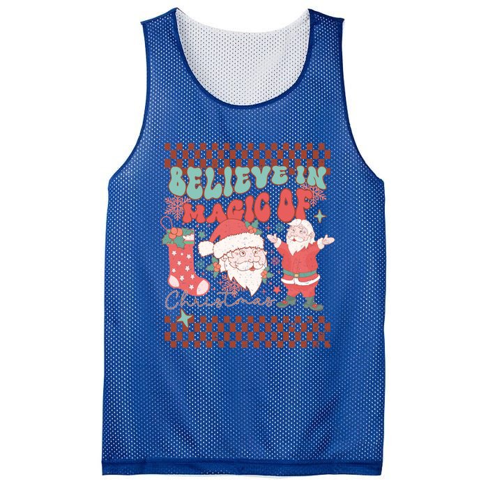 Believe In Magic Of Christmas Groovy Retro Christmas Santa Funny Gift Mesh Reversible Basketball Jersey Tank