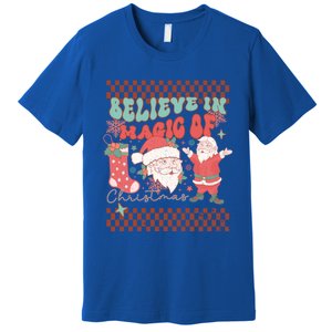 Believe In Magic Of Christmas Groovy Retro Christmas Santa Funny Gift Premium T-Shirt