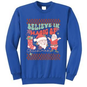 Believe In Magic Of Christmas Groovy Retro Christmas Santa Funny Gift Tall Sweatshirt