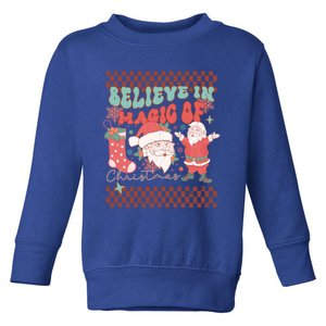 Believe In Magic Of Christmas Groovy Retro Christmas Santa Funny Gift Toddler Sweatshirt