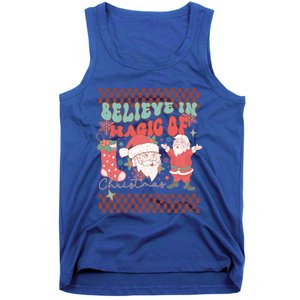 Believe In Magic Of Christmas Groovy Retro Christmas Santa Funny Gift Tank Top