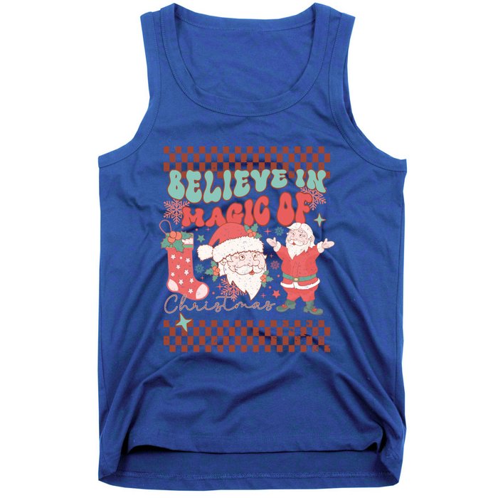 Believe In Magic Of Christmas Groovy Retro Christmas Santa Funny Gift Tank Top