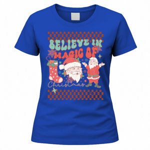 Believe In Magic Of Christmas Groovy Retro Christmas Santa Funny Gift Women's T-Shirt