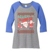 Believe In Magic Of Christmas Groovy Retro Christmas Santa Funny Gift Women's Tri-Blend 3/4-Sleeve Raglan Shirt