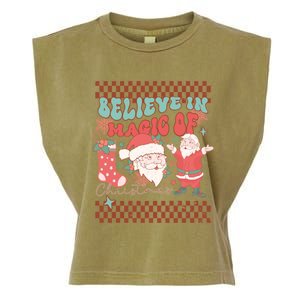 Believe In Magic Of Christmas Groovy Retro Christmas Santa Funny Gift Garment-Dyed Women's Muscle Tee