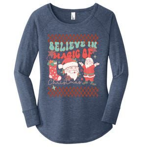 Believe In Magic Of Christmas Groovy Retro Christmas Santa Funny Gift Women's Perfect Tri Tunic Long Sleeve Shirt