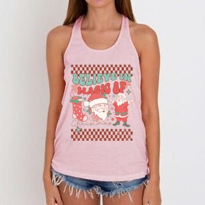 Believe In Magic Of Christmas Groovy Retro Christmas Santa Funny Gift Women's Knotted Racerback Tank