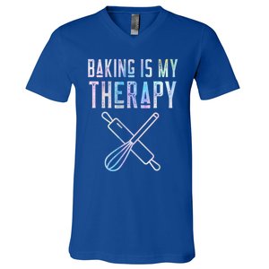 Baking Is My Therapy Baker Bake Cake Bread Pastry Chef Food Cute Gift V-Neck T-Shirt