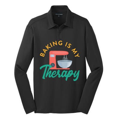 Baking Is My Therapy Baker Baking Pastry Lover Gift Silk Touch Performance Long Sleeve Polo