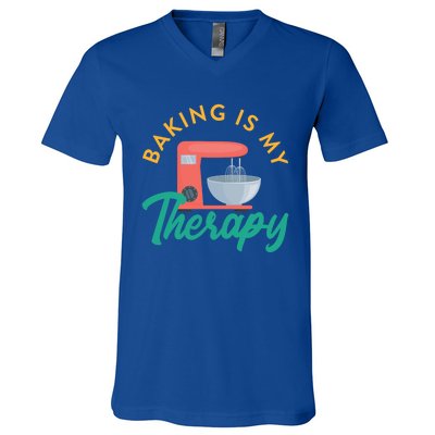 Baking Is My Therapy Baker Baking Pastry Lover Gift V-Neck T-Shirt