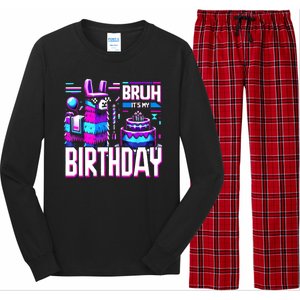 Bruh Its My Birthday Llama Pinata Family Party Bday Long Sleeve Pajama Set