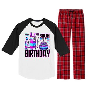 Bruh Its My Birthday Llama Pinata Family Party Bday Raglan Sleeve Pajama Set