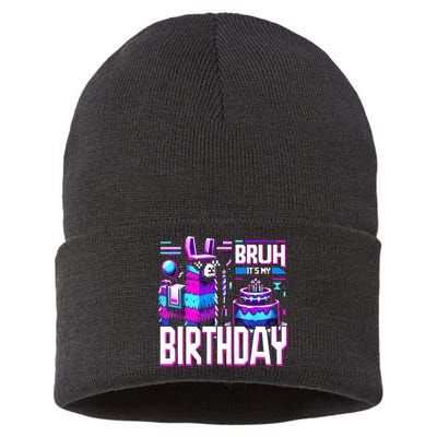 Bruh Its My Birthday Llama Pinata Family Party Bday Sustainable Knit Beanie