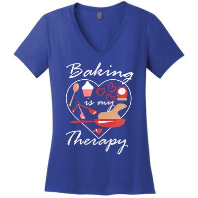 Baking Is My Therapy Baker Enthusiast Meaningful Gift Women's V-Neck T-Shirt