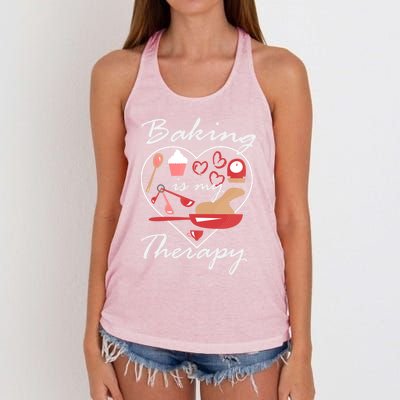 Baking Is My Therapy Baker Enthusiast Meaningful Gift Women's Knotted Racerback Tank