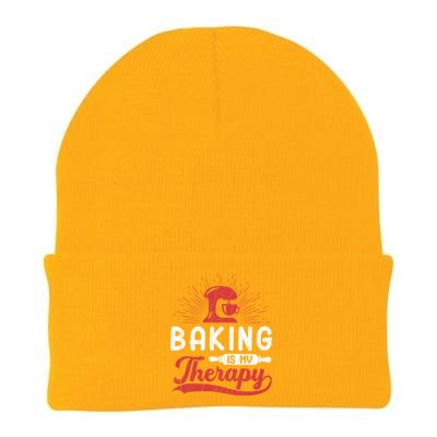 Baking Is My Therapy Funny Baker Cookie Bake Lover Graphic Cute Gift Knit Cap Winter Beanie