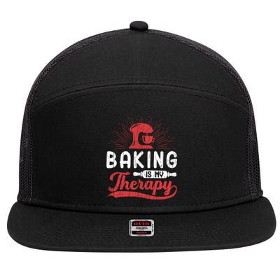 Baking Is My Therapy Funny Baker Cookie Bake Lover Graphic Cute Gift 7 Panel Mesh Trucker Snapback Hat