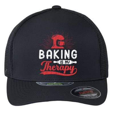 Baking Is My Therapy Funny Baker Cookie Bake Lover Graphic Cute Gift Flexfit Unipanel Trucker Cap