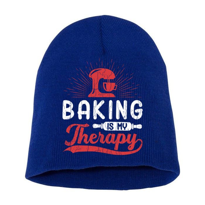 Baking Is My Therapy Funny Baker Cookie Bake Lover Graphic Cute Gift Short Acrylic Beanie