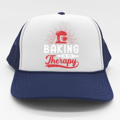 Baking Is My Therapy Funny Baker Cookie Bake Lover Graphic Cute Gift Trucker Hat