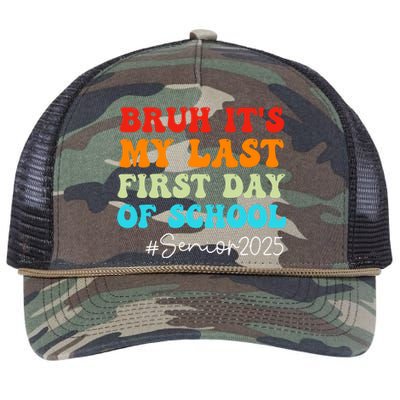 Bruh ItS My Last First Day Senior 2025 Back To School Funny Retro Rope Trucker Hat Cap