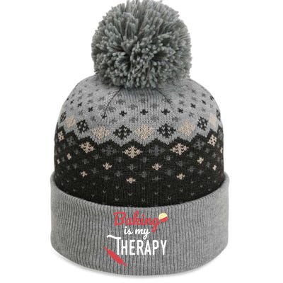 Baking Is My Therapy Baker Funny Chef Funny Gift The Baniff Cuffed Pom Beanie