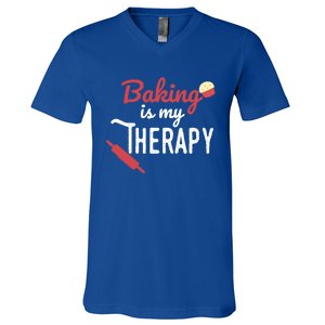 Baking Is My Therapy Baker Funny Chef Funny Gift V-Neck T-Shirt