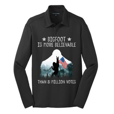 Bigfoot is More Believable Than 81 Million Votes USA Flag  Silk Touch Performance Long Sleeve Polo