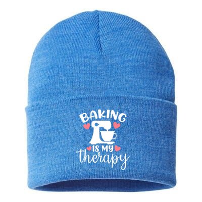 Baking Is My Therapy Funny Baker Lover Funny Gift Sustainable Knit Beanie