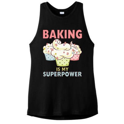 BAKING IS MY SUPERPOWER 3 Sweet Cupcakes Holidays Baker Gift Ladies PosiCharge Tri-Blend Wicking Tank