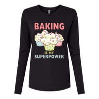 BAKING IS MY SUPERPOWER 3 Sweet Cupcakes Holidays Baker Gift Womens Cotton Relaxed Long Sleeve T-Shirt