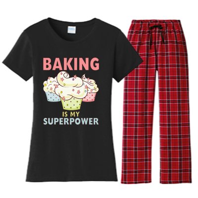 BAKING IS MY SUPERPOWER 3 Sweet Cupcakes Holidays Baker Gift Women's Flannel Pajama Set