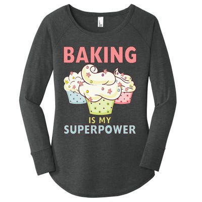 BAKING IS MY SUPERPOWER 3 Sweet Cupcakes Holidays Baker Gift Women's Perfect Tri Tunic Long Sleeve Shirt