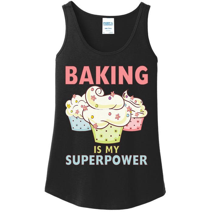 BAKING IS MY SUPERPOWER 3 Sweet Cupcakes Holidays Baker Gift Ladies Essential Tank