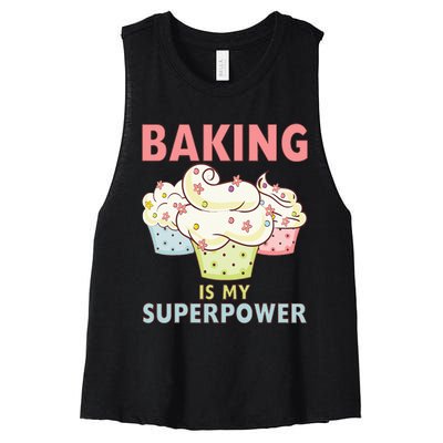 BAKING IS MY SUPERPOWER 3 Sweet Cupcakes Holidays Baker Gift Women's Racerback Cropped Tank