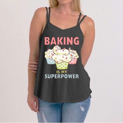 BAKING IS MY SUPERPOWER 3 Sweet Cupcakes Holidays Baker Gift Women's Strappy Tank