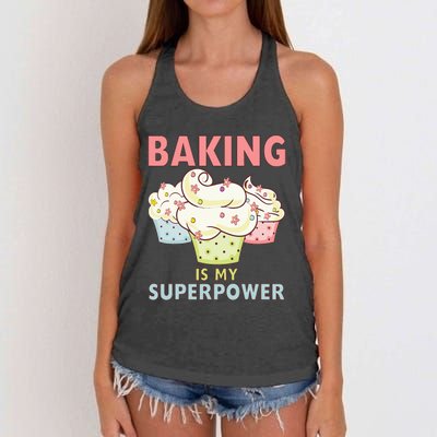 BAKING IS MY SUPERPOWER 3 Sweet Cupcakes Holidays Baker Gift Women's Knotted Racerback Tank