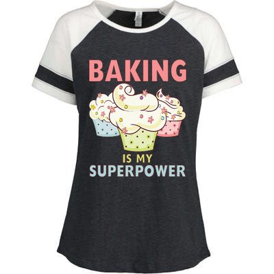 BAKING IS MY SUPERPOWER 3 Sweet Cupcakes Holidays Baker Gift Enza Ladies Jersey Colorblock Tee