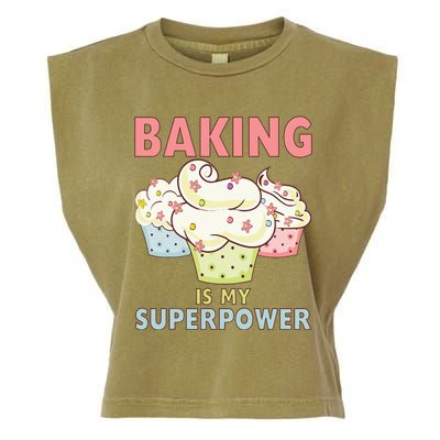 BAKING IS MY SUPERPOWER 3 Sweet Cupcakes Holidays Baker Gift Garment-Dyed Women's Muscle Tee