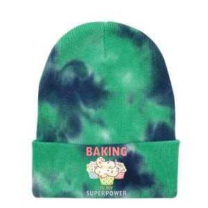 BAKING IS MY SUPERPOWER 3 Sweet Cupcakes Holidays Baker Gift Tie Dye 12in Knit Beanie