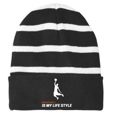 Basketball Is My Lifestyle Baller Striped Beanie with Solid Band