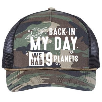 Back In My Day There Were 9 Planets Never Forget Pluto Gift Retro Rope Trucker Hat Cap