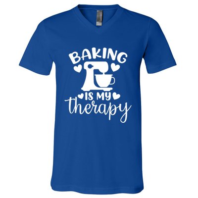 Baking Is My Therapy Funny Baker Lover Gift V-Neck T-Shirt