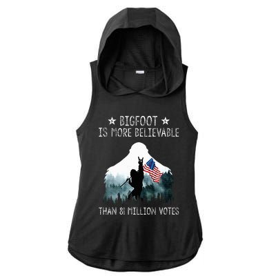 Bigfoot is More Believable Than 81 Million Votes USA Flag Ladies PosiCharge Tri-Blend Wicking Draft Hoodie Tank