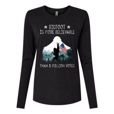 Bigfoot is More Believable Than 81 Million Votes USA Flag Womens Cotton Relaxed Long Sleeve T-Shirt