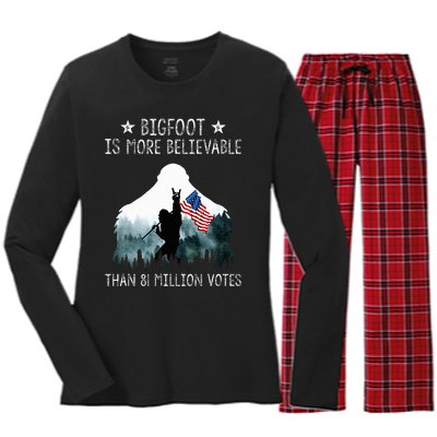 Bigfoot is More Believable Than 81 Million Votes USA Flag Women's Long Sleeve Flannel Pajama Set 