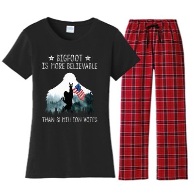 Bigfoot is More Believable Than 81 Million Votes USA Flag Women's Flannel Pajama Set