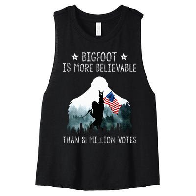 Bigfoot is More Believable Than 81 Million Votes USA Flag Women's Racerback Cropped Tank